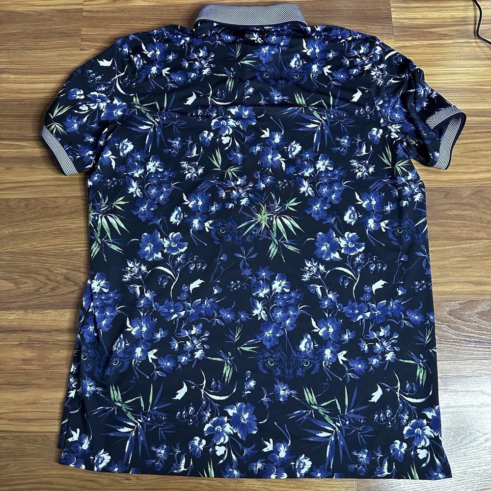 Greyson Dark Floral Golf Polo Mens Large Maltese Blue Black Wolf Eyes AOP - Picture 8 of 10